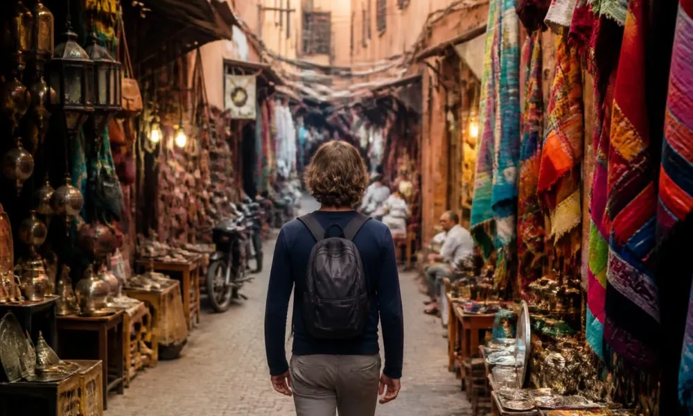 Voyageur solo dans la médina de Marrakech