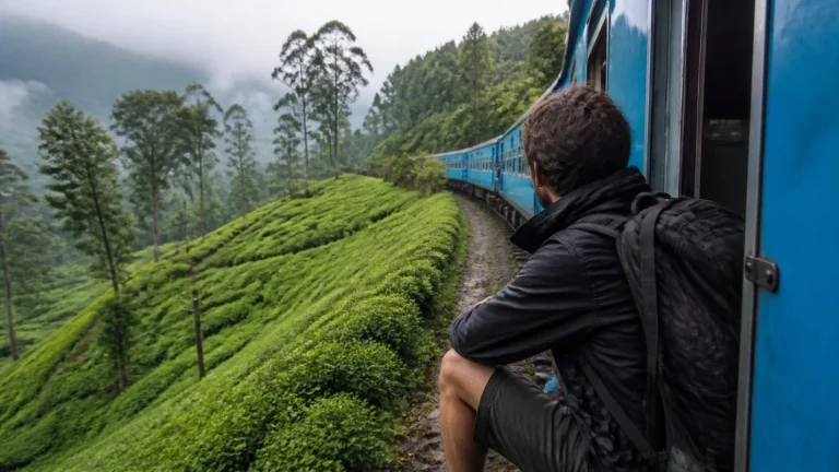 Voyageur solo dans le train des hautes terres au Sri Lanka