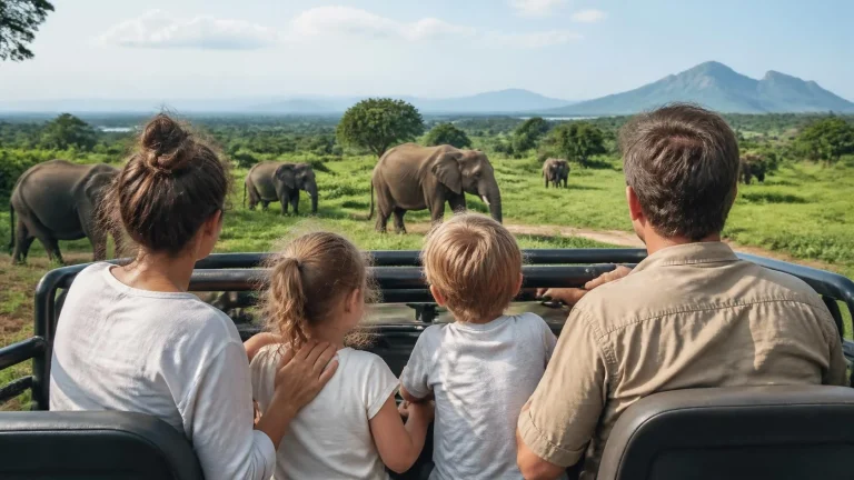 Famille en safari en jeep au Sri Lanka